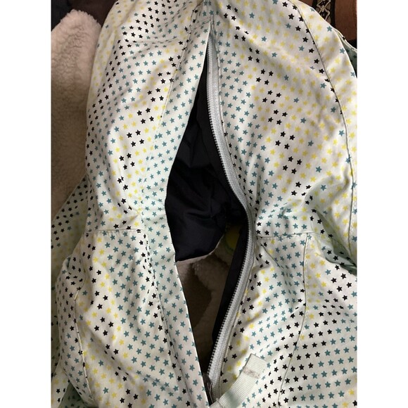 Burton Girls Striped Star Print Hooded Snowboard Ski Jacket L Green Fleece Lined - Picture 11 of 15